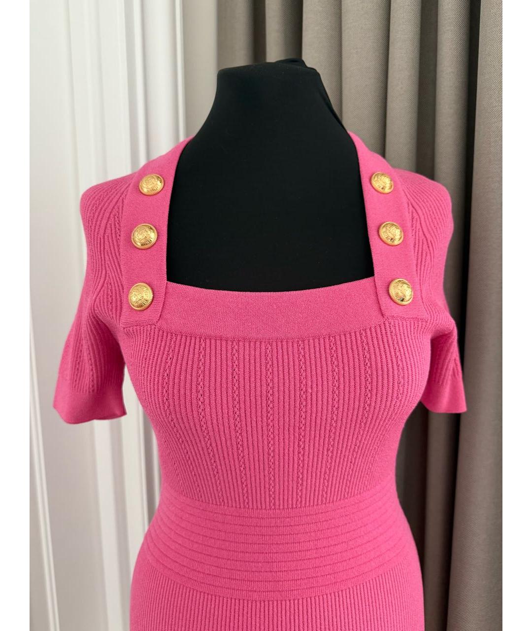BALMAIN Розовое вискозное коктейльное платье, фото 4