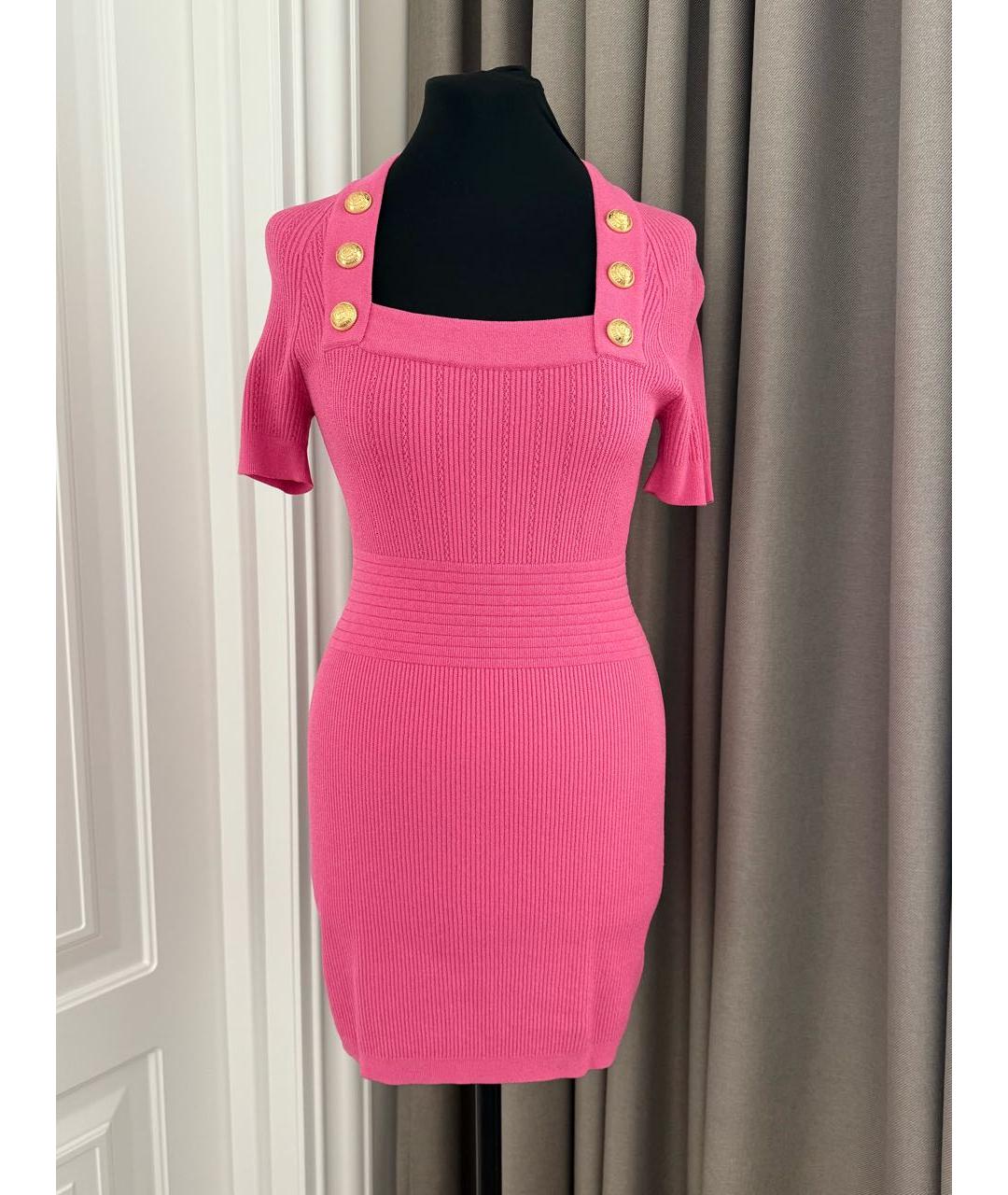 BALMAIN Розовое вискозное коктейльное платье, фото 9