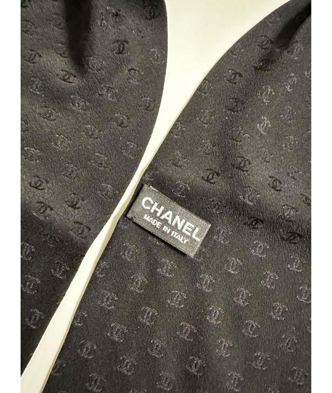 CHANEL Черный шелковый шарф, фото 4
