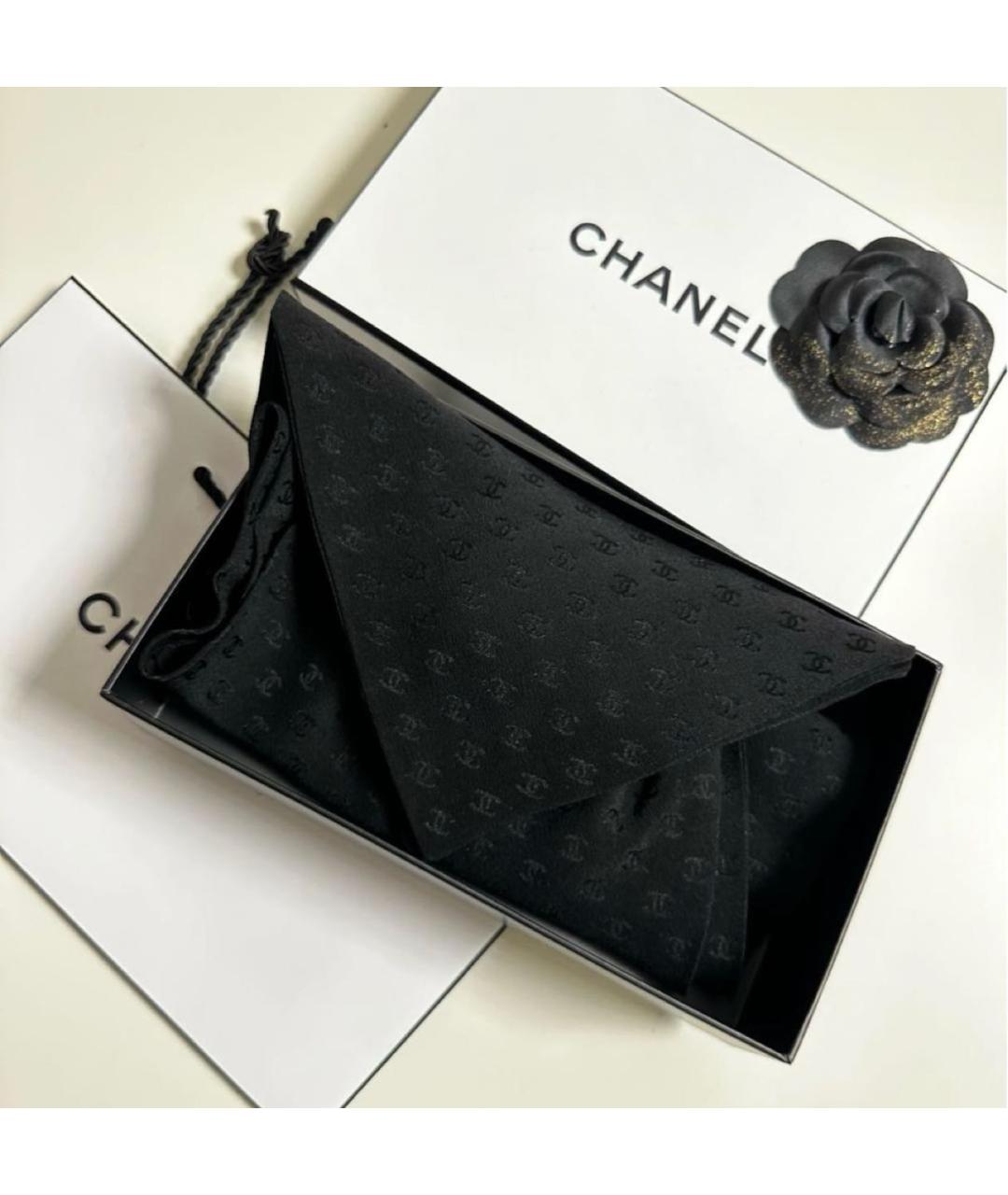 CHANEL Черный шелковый шарф, фото 6