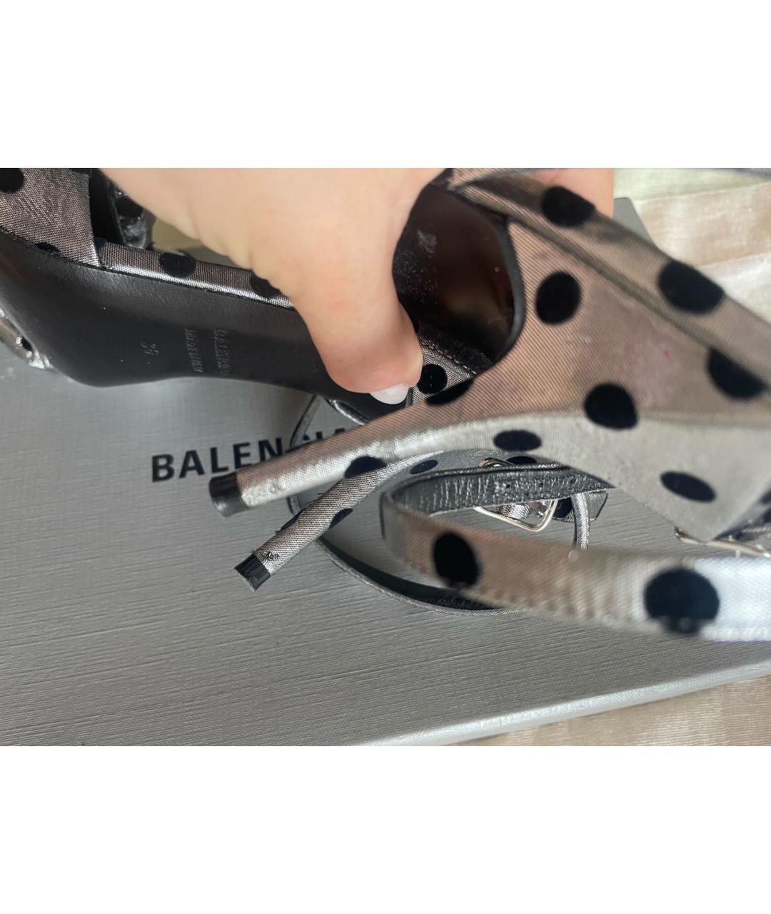 BALENCIAGA Серебряные текстильные босоножки, фото 5