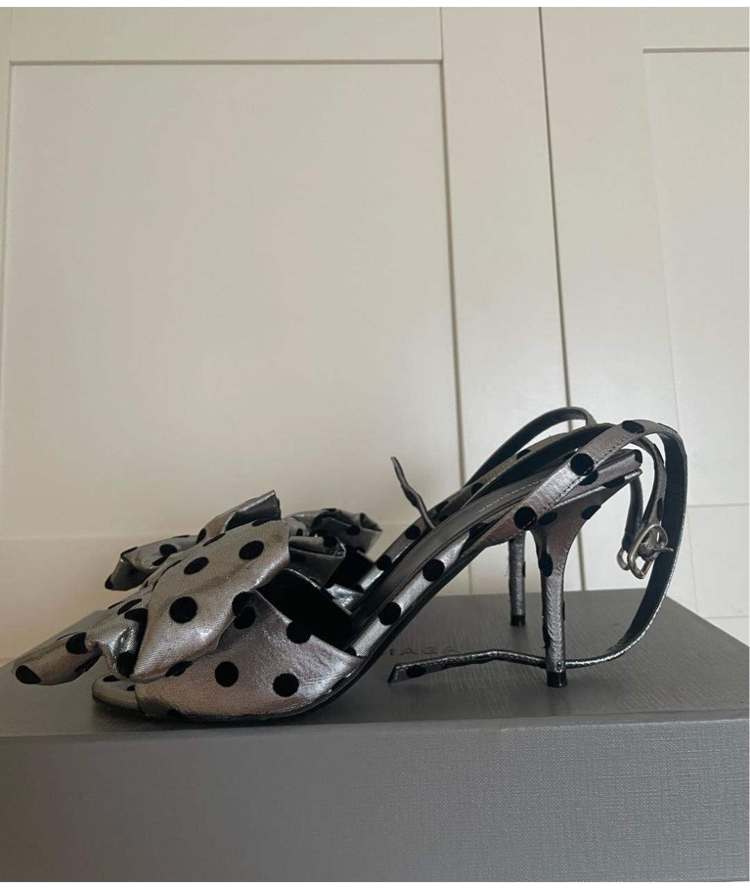BALENCIAGA Серебряные текстильные босоножки, фото 8