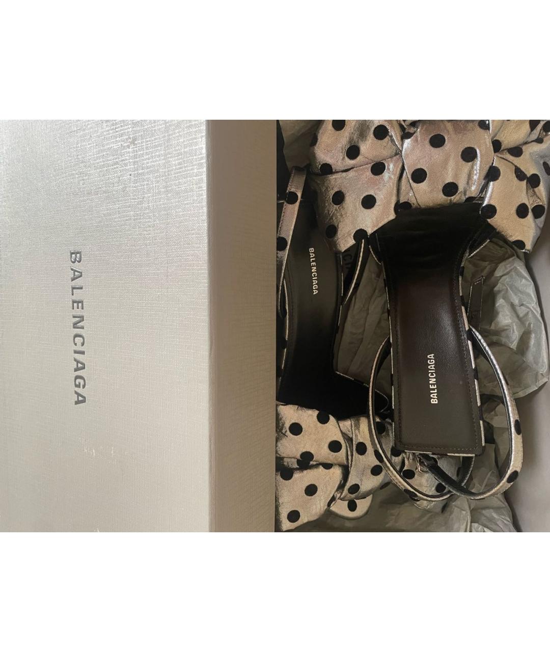 BALENCIAGA Серебряные текстильные босоножки, фото 7