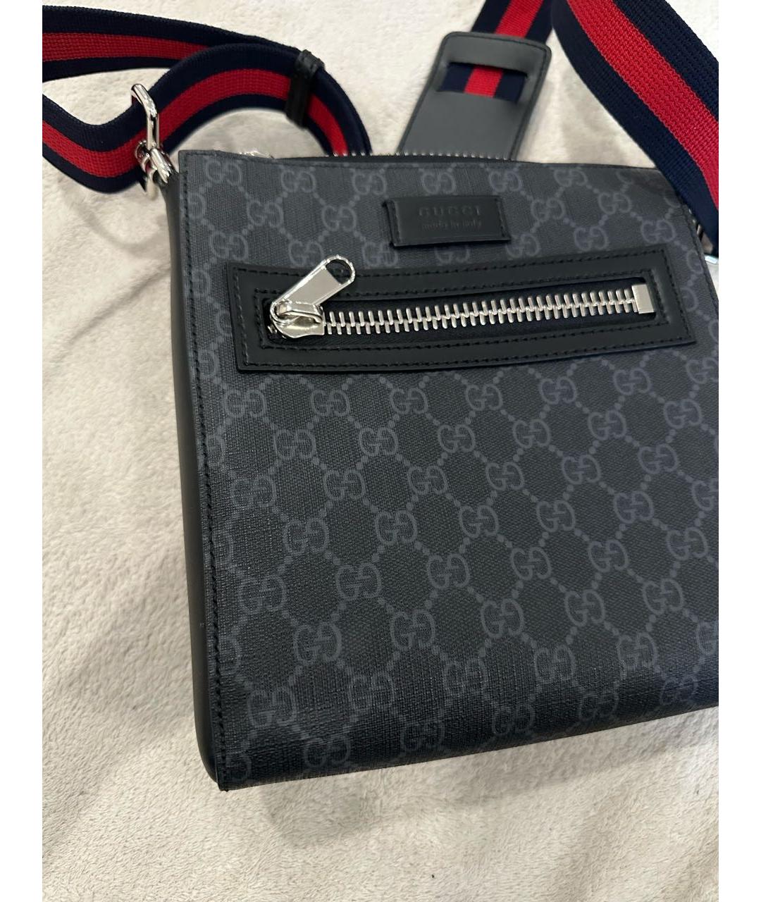 GUCCI Антрацитовая кожаная барсетка, фото 2