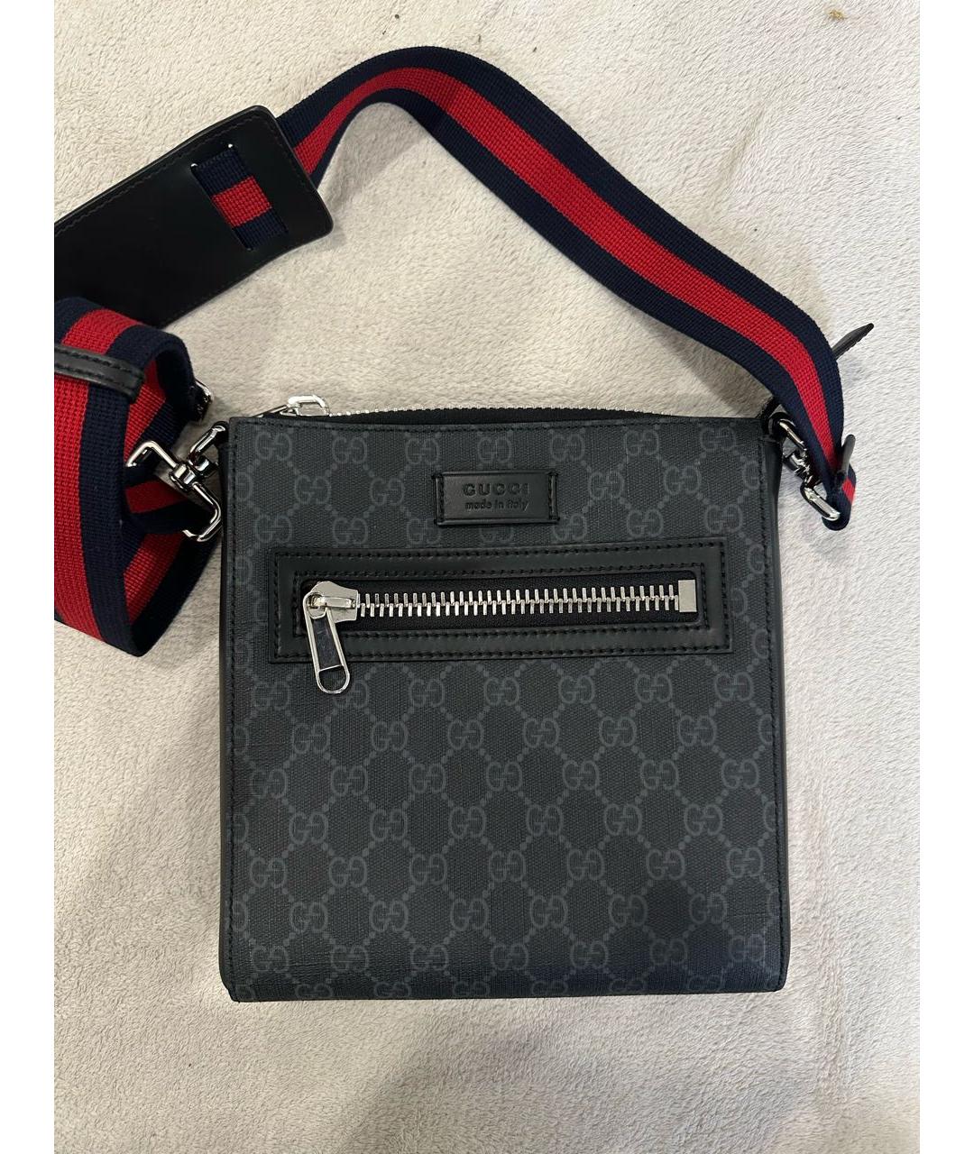 GUCCI Антрацитовая кожаная барсетка, фото 8