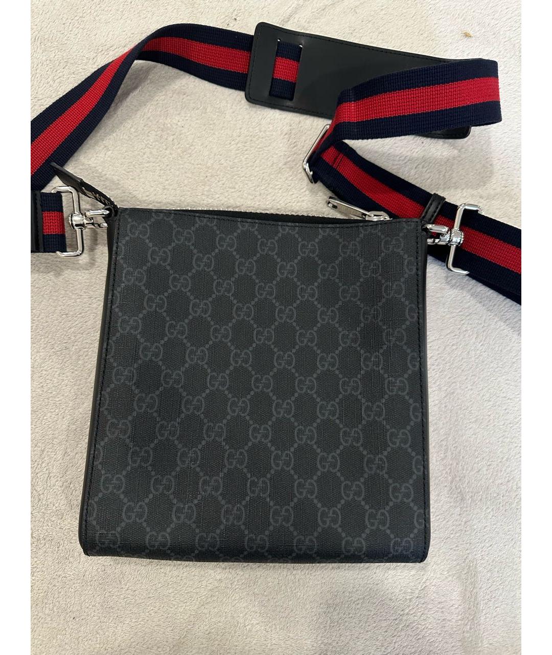 GUCCI Антрацитовая кожаная барсетка, фото 3