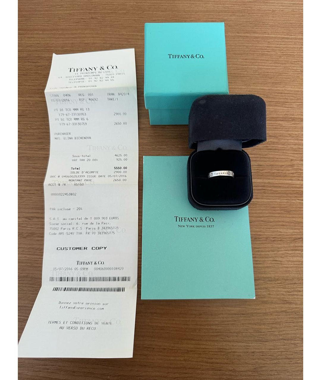 TIFFANY&CO Платиновое кольцо, фото 6