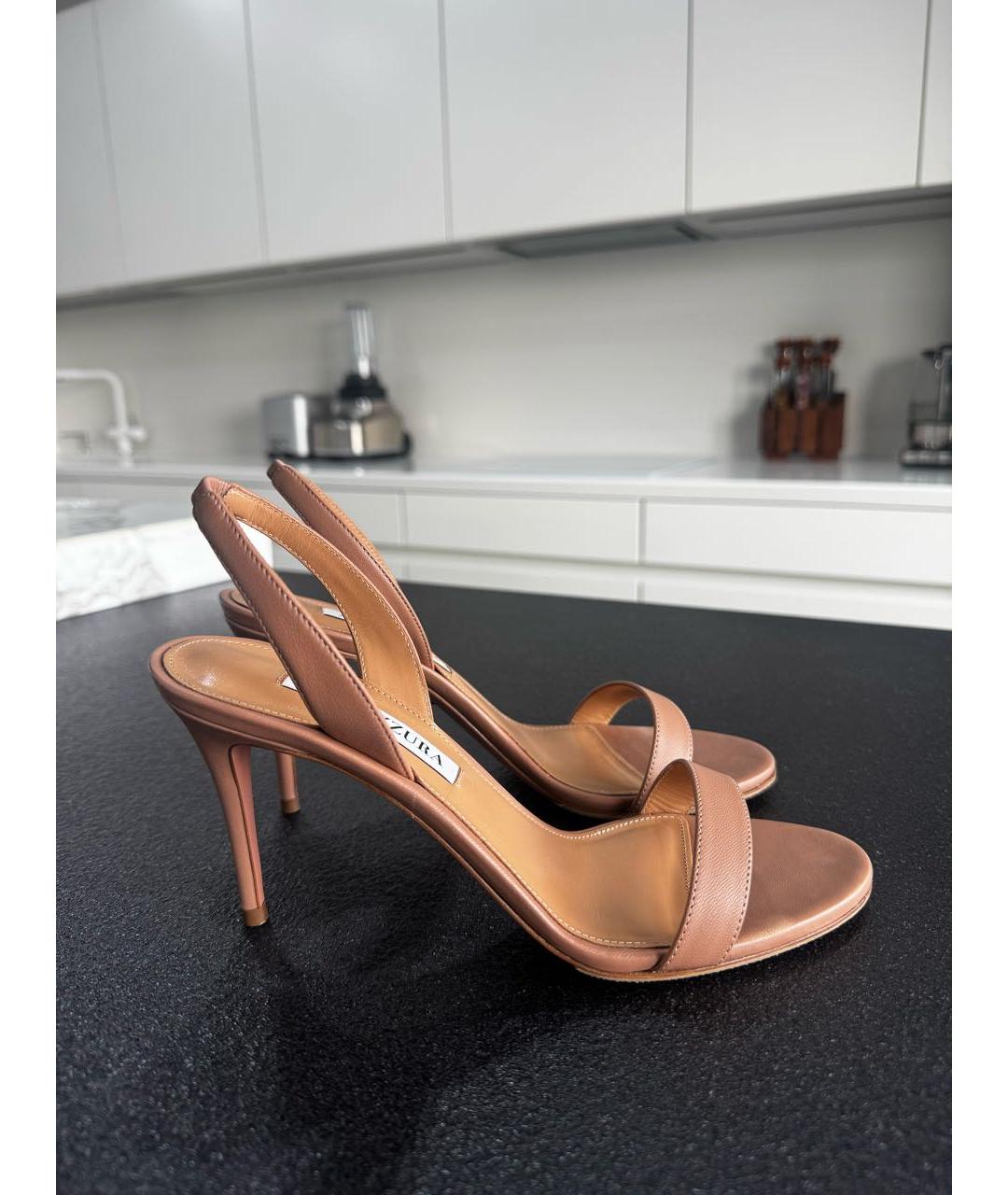 AQUAZZURA Бежевые кожаные босоножки, фото 7
