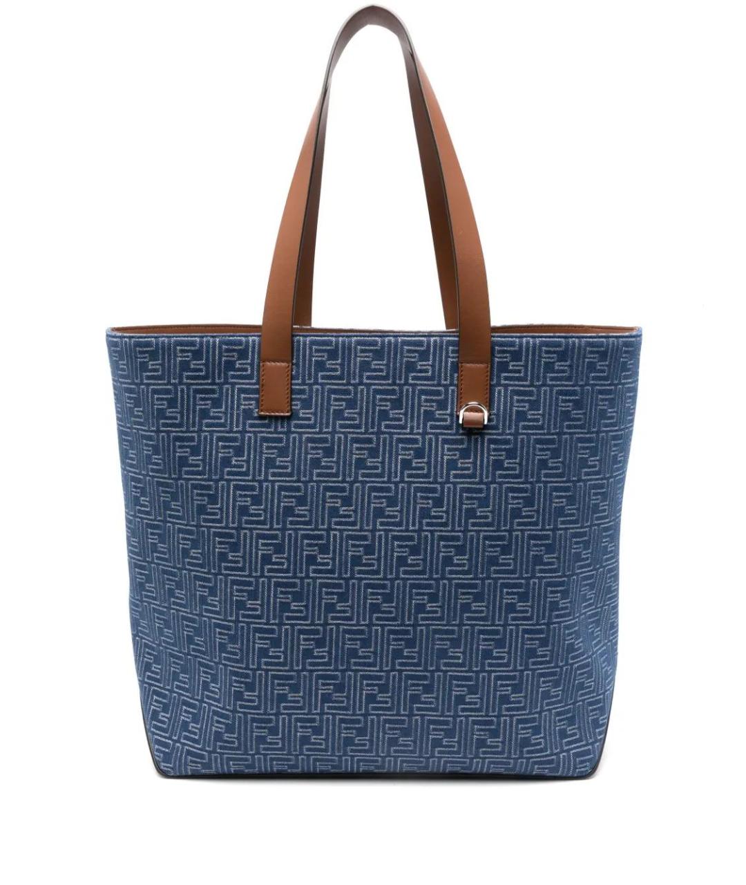 FENDI Синяя жаккардовая сумка тоут, фото 1