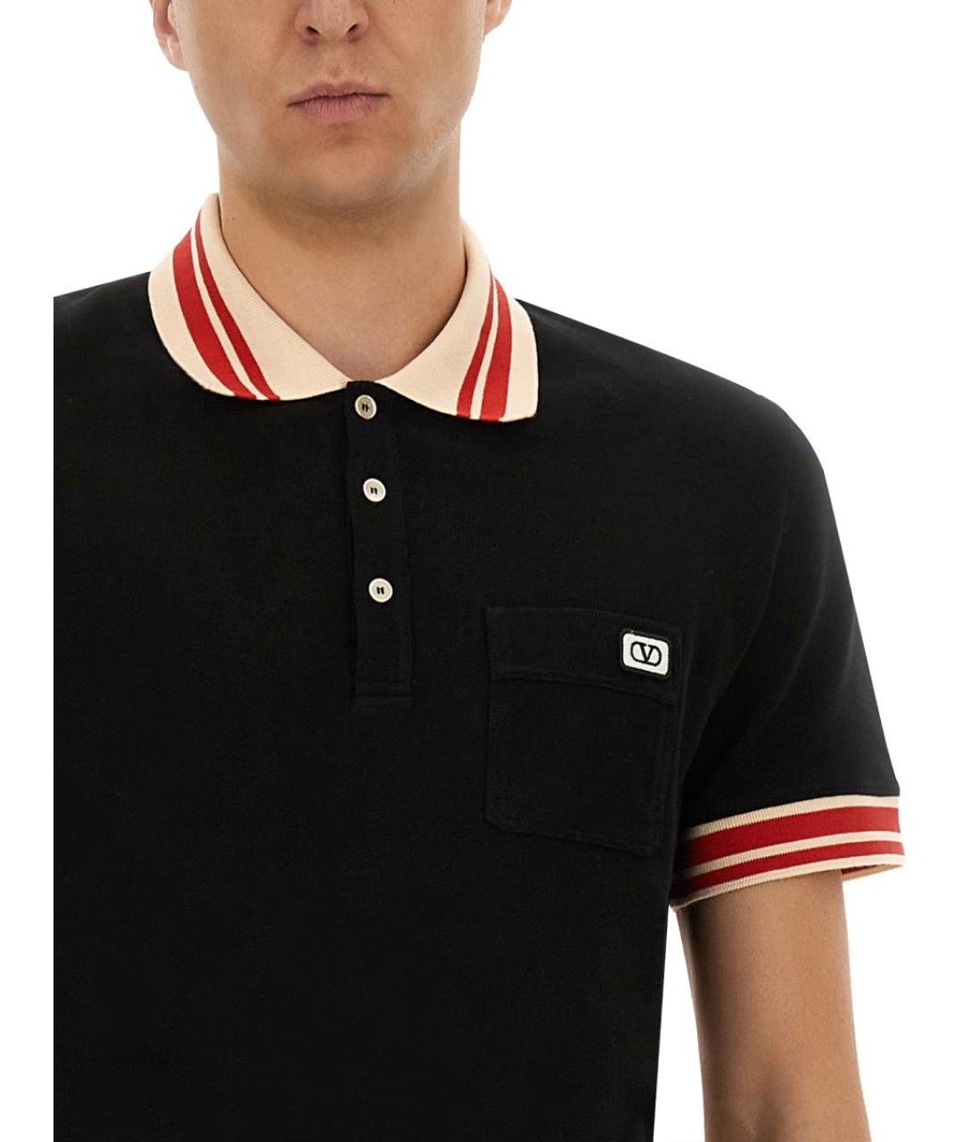 VALENTINO Черное хлопковое поло с коротким рукавом, фото 3