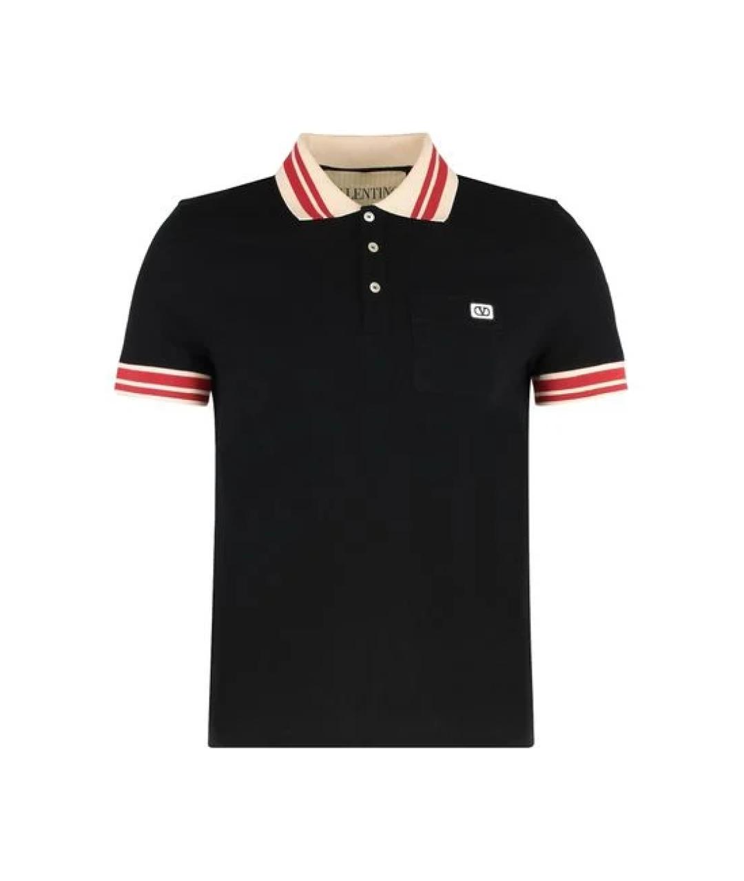 VALENTINO Черное хлопковое поло с коротким рукавом, фото 1