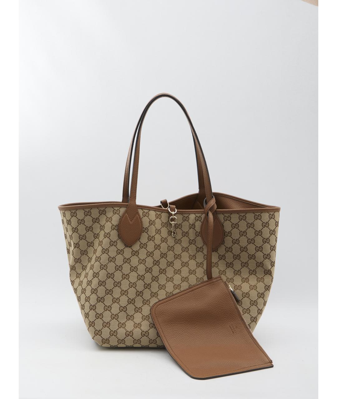 GUCCI Коричневая кожаная сумка тоут, фото 6