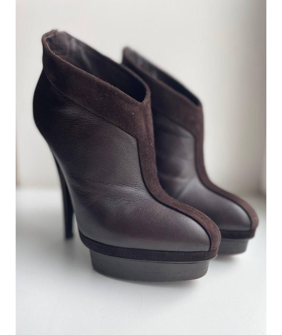 SAINT LAURENT Коричневые кожаные ботильоны, фото 2
