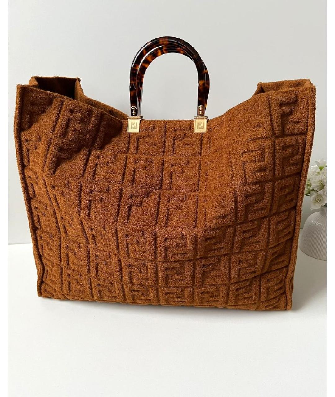 FENDI Коричневая тканевая сумка тоут, фото 3