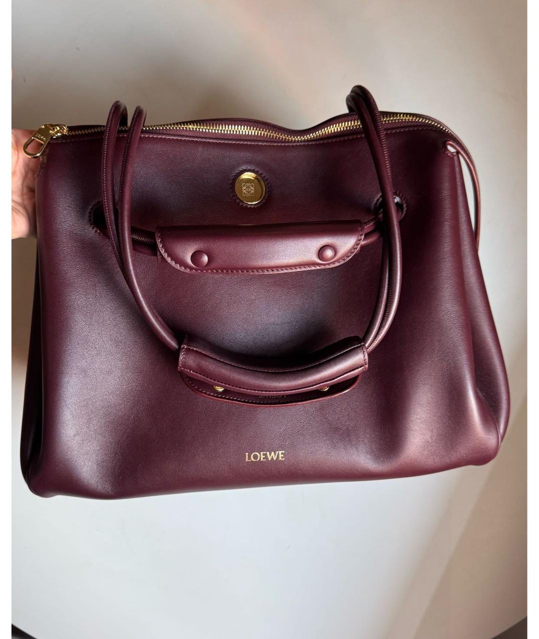 LOEWE Бордовая кожаная сумка тоут, фото 9