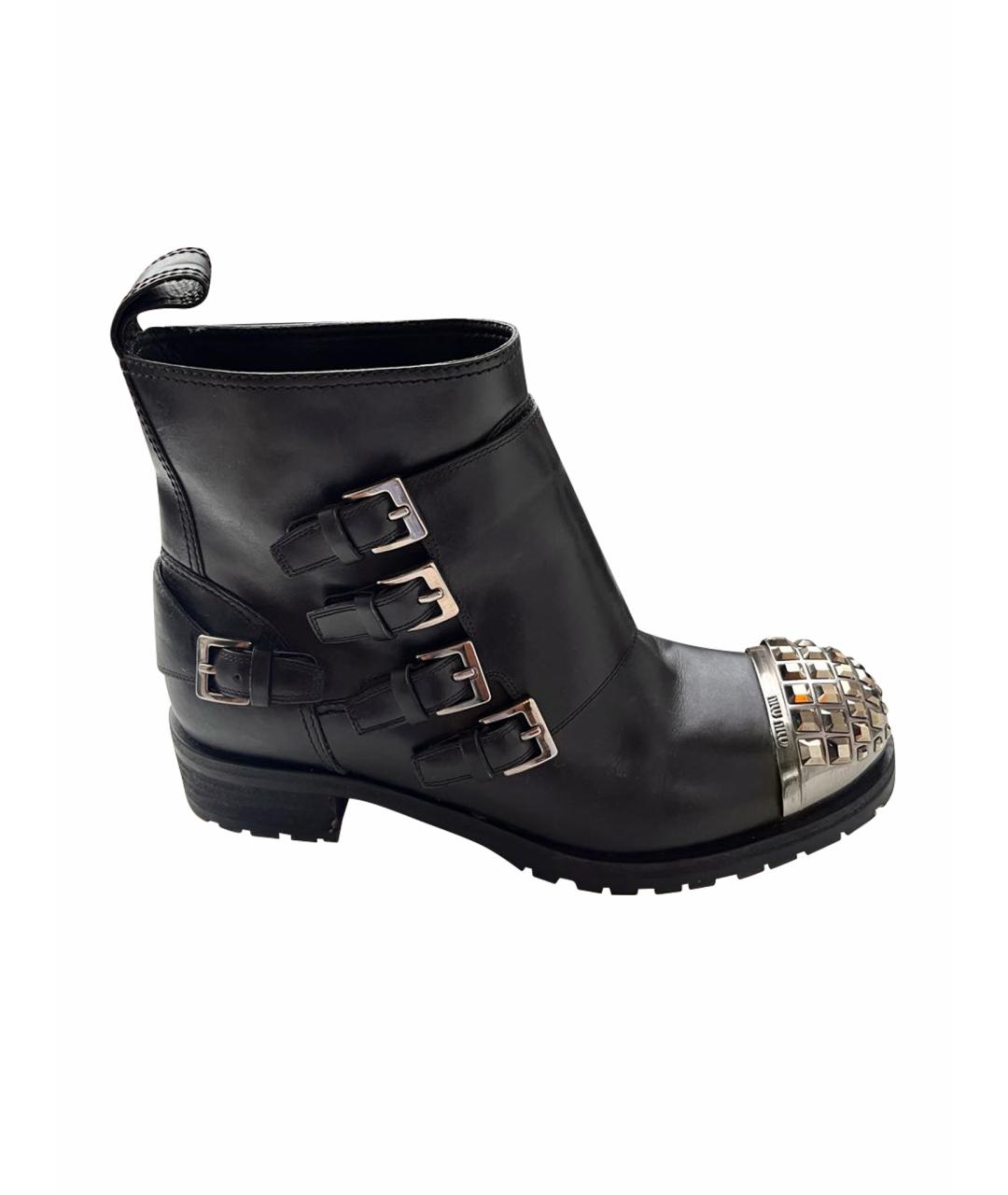 MIU MIU Черные кожаные полусапоги, фото 1