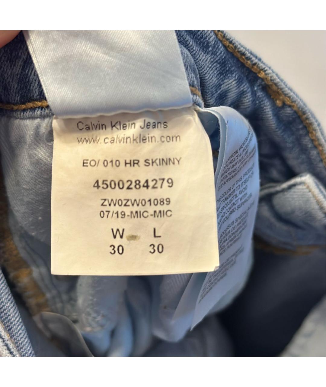 CALVIN KLEIN Голубые хлопко-эластановые джинсы слим, фото 6