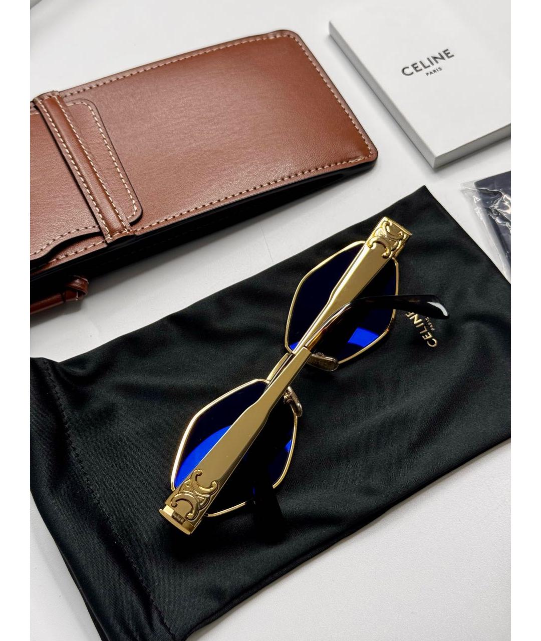 CELINE Золотые металлические солнцезащитные очки, фото 4