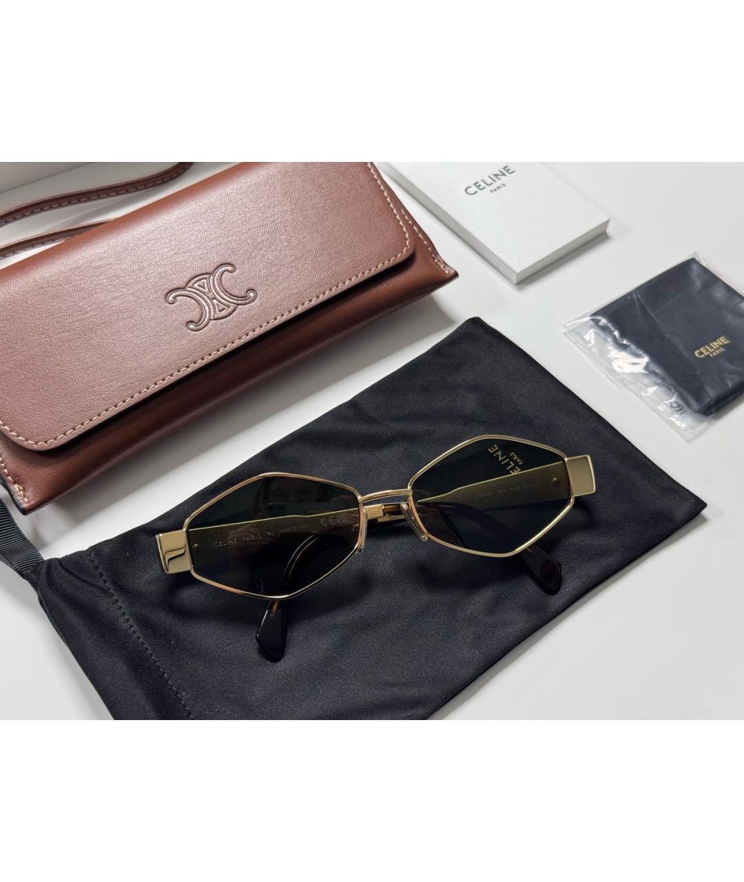 CELINE Золотые металлические солнцезащитные очки, фото 2