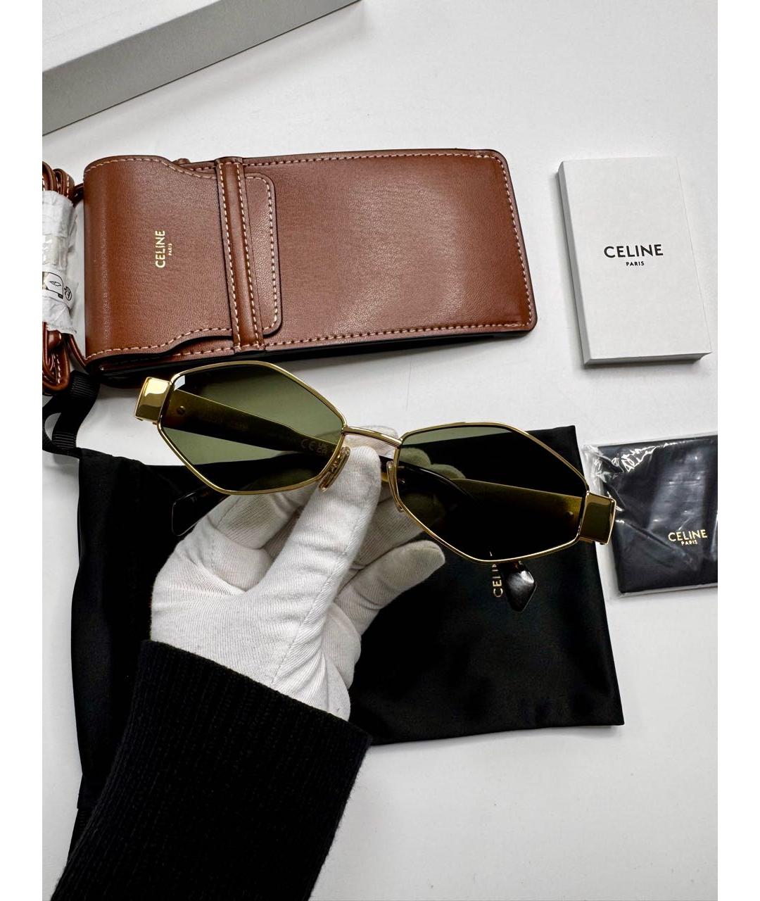 CELINE Золотые металлические солнцезащитные очки, фото 5