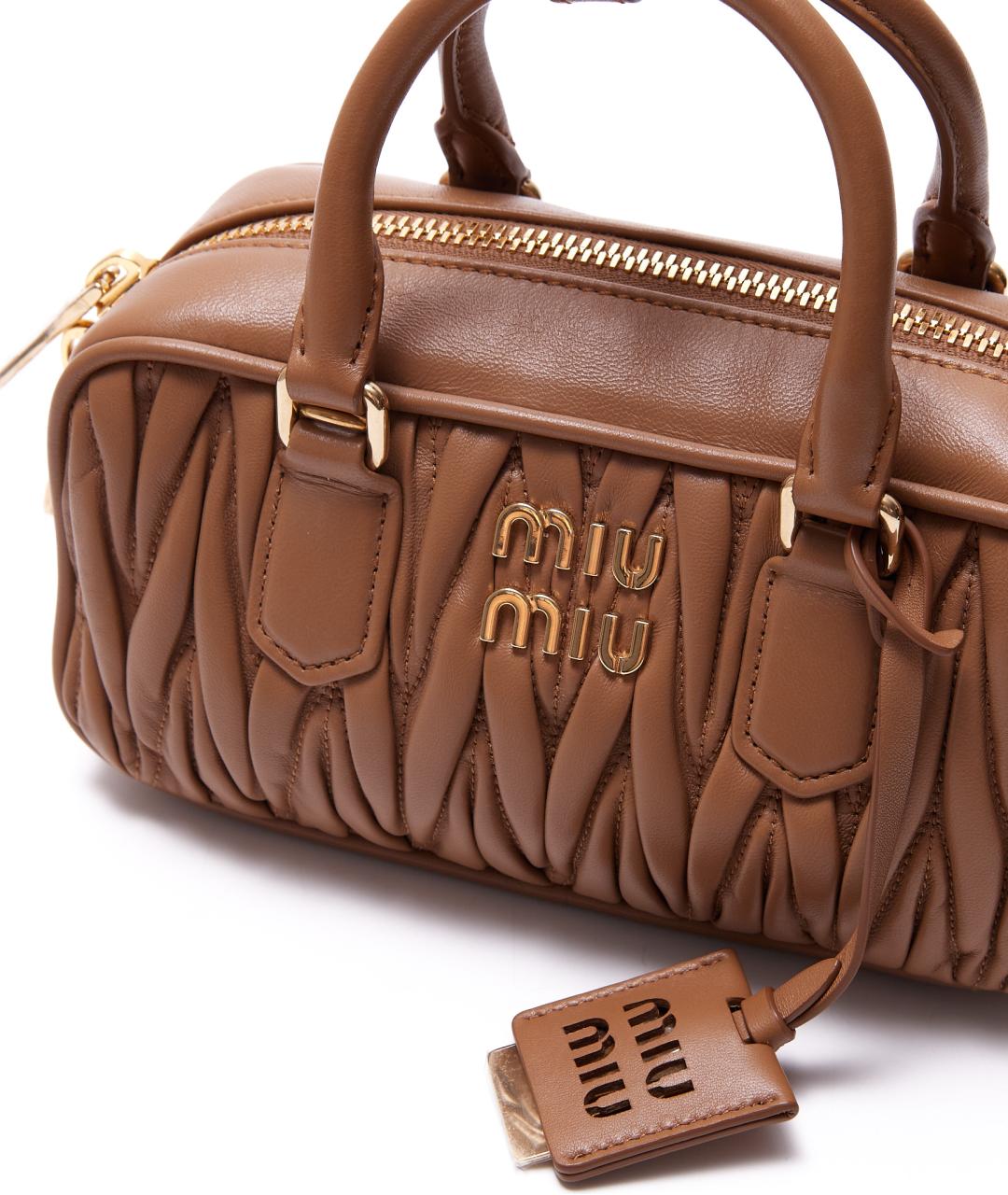 MIU MIU Коричневая кожаная сумка с короткими ручками, фото 5