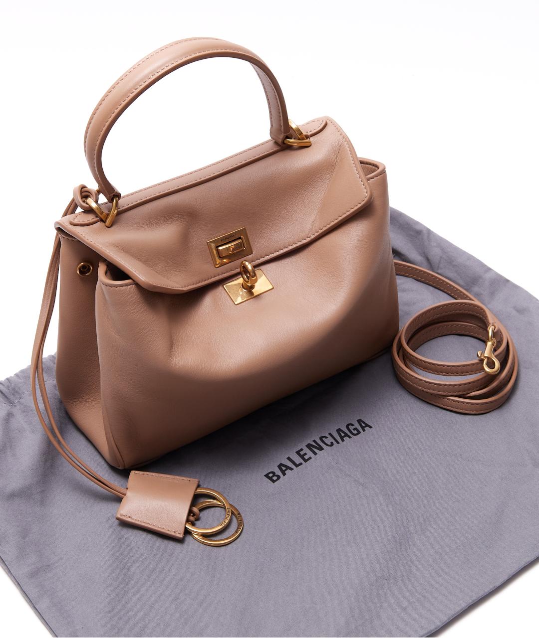 BALENCIAGA Бежевая кожаная сумка с короткими ручками, фото 8