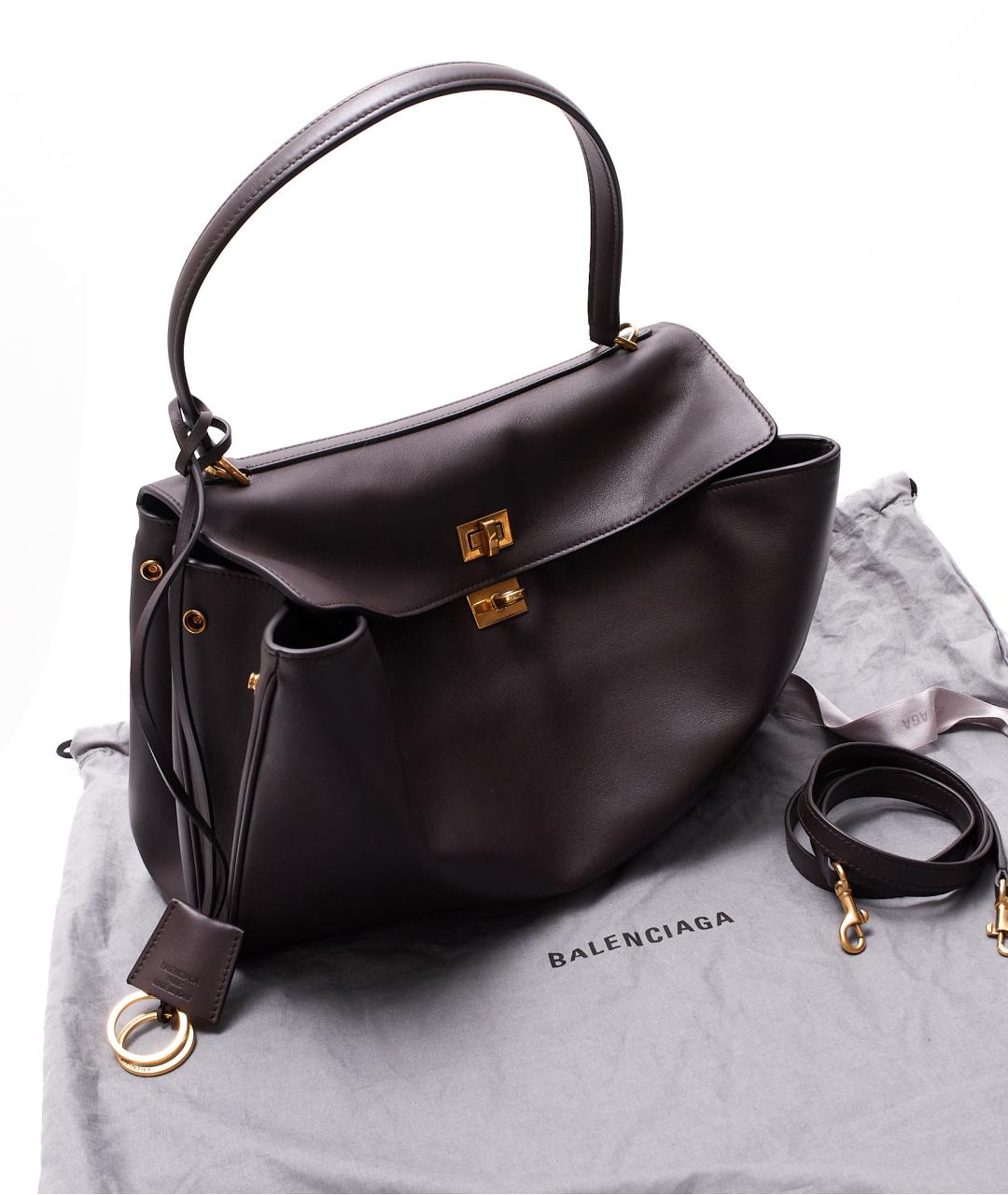 BALENCIAGA Коричневая кожаная сумка с короткими ручками, фото 7