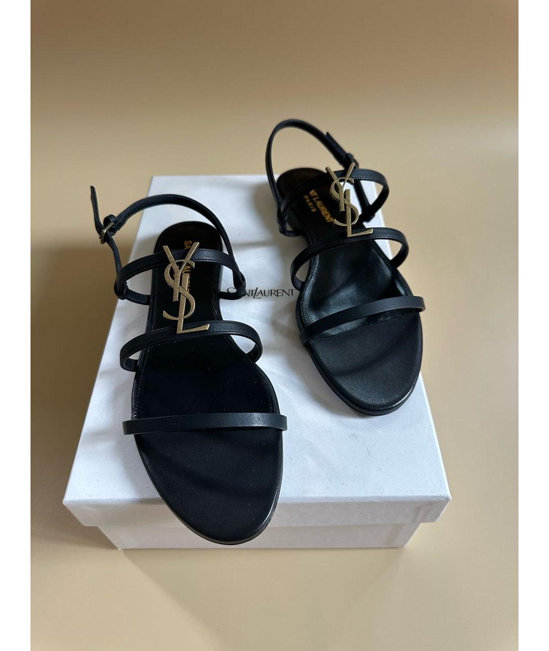 SAINT LAURENT Черные кожаные сандалии, фото 2