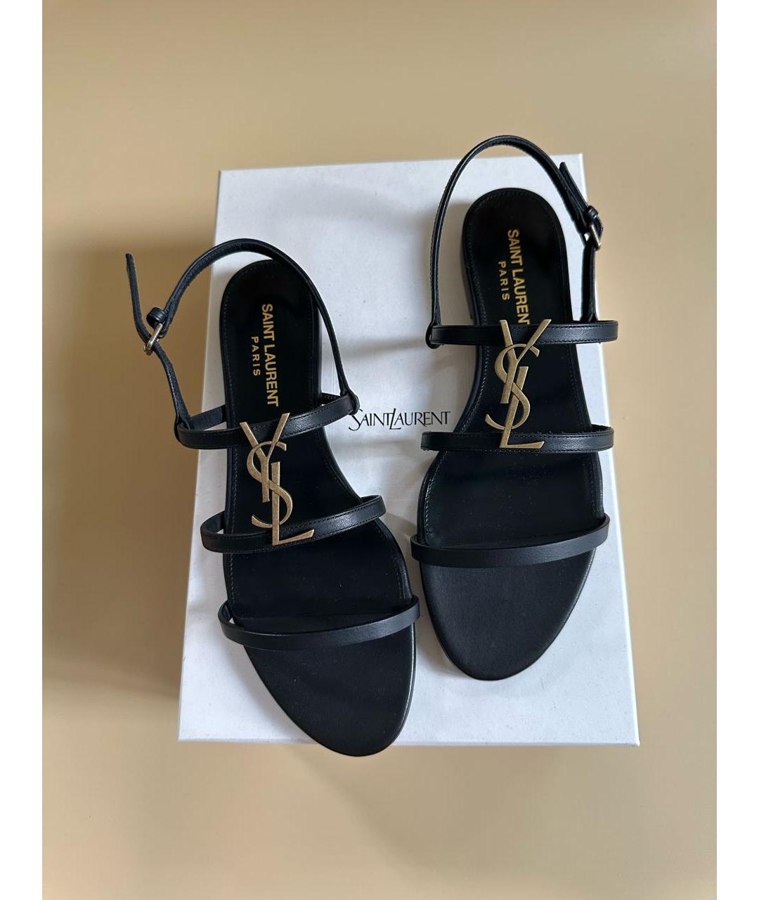 SAINT LAURENT Черные кожаные сандалии, фото 3