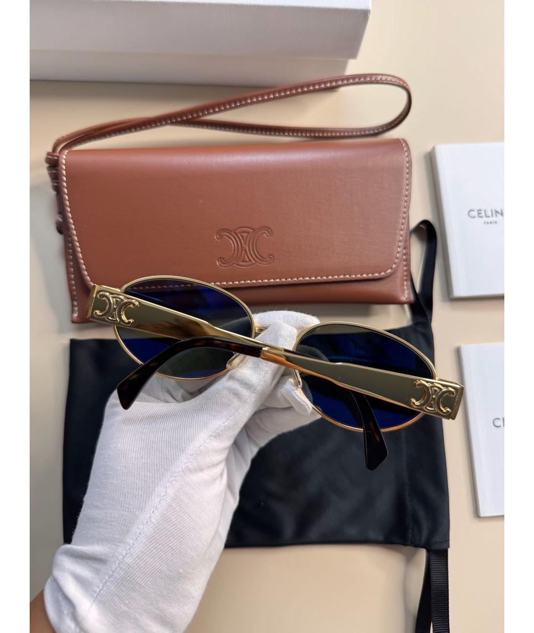 CELINE Золотые металлические солнцезащитные очки, фото 7