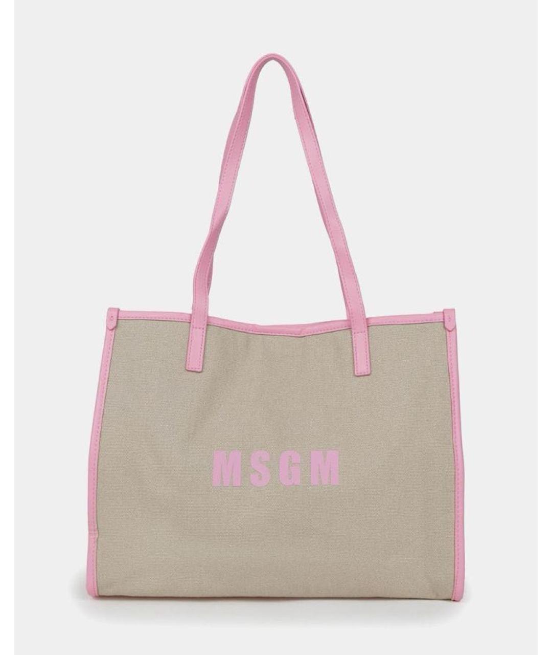 MSGM Бежевая льняная сумка тоут, фото 3