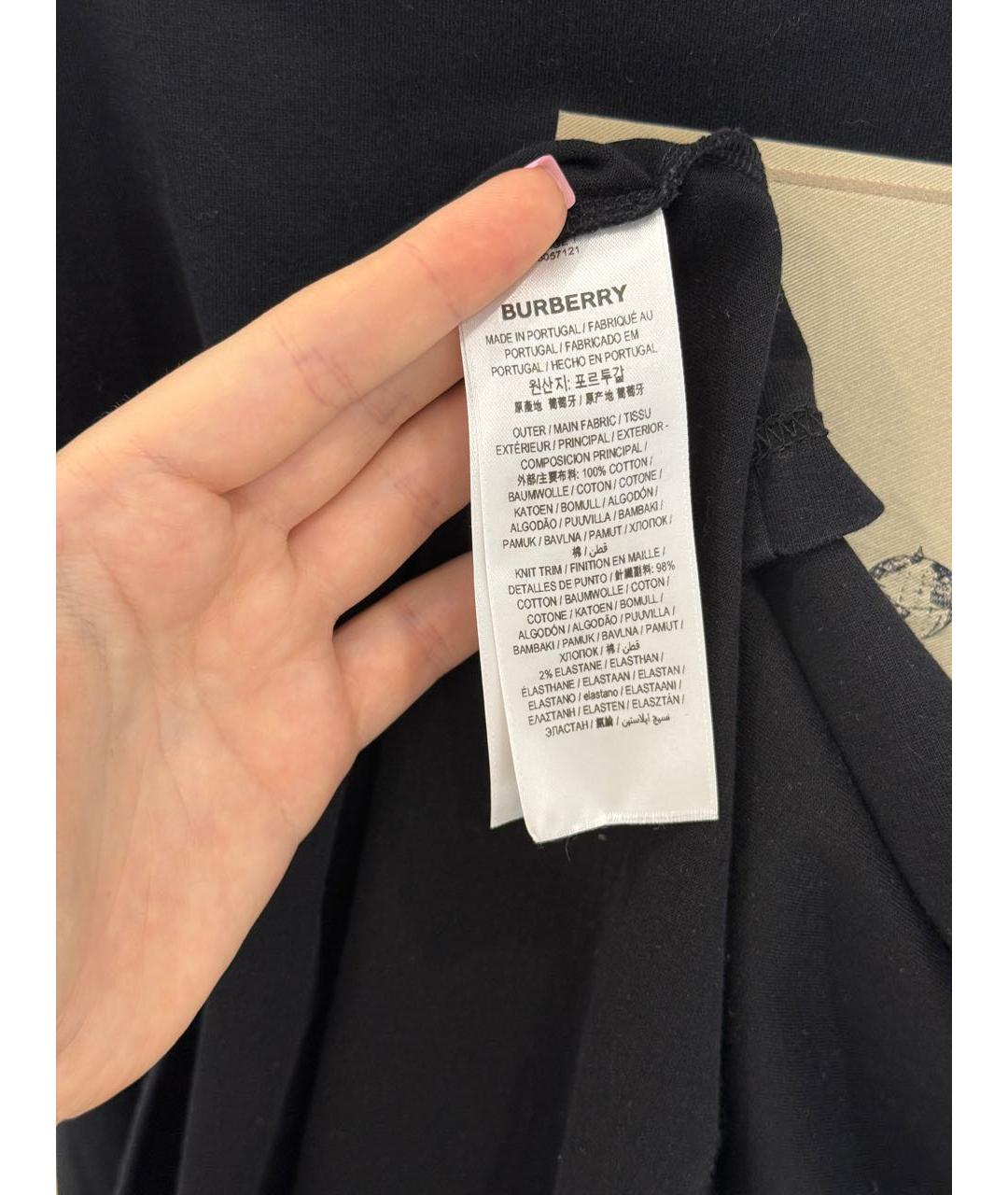 BURBERRY Черная хлопковая футболка, фото 4