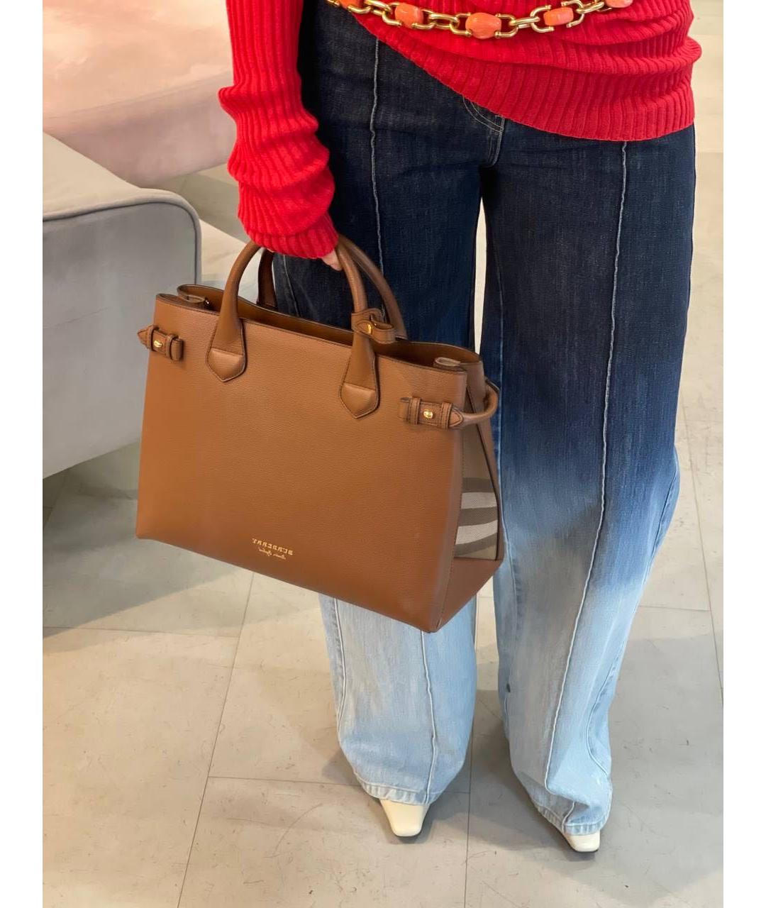 BURBERRY Коричневая кожаная сумка с короткими ручками, фото 5