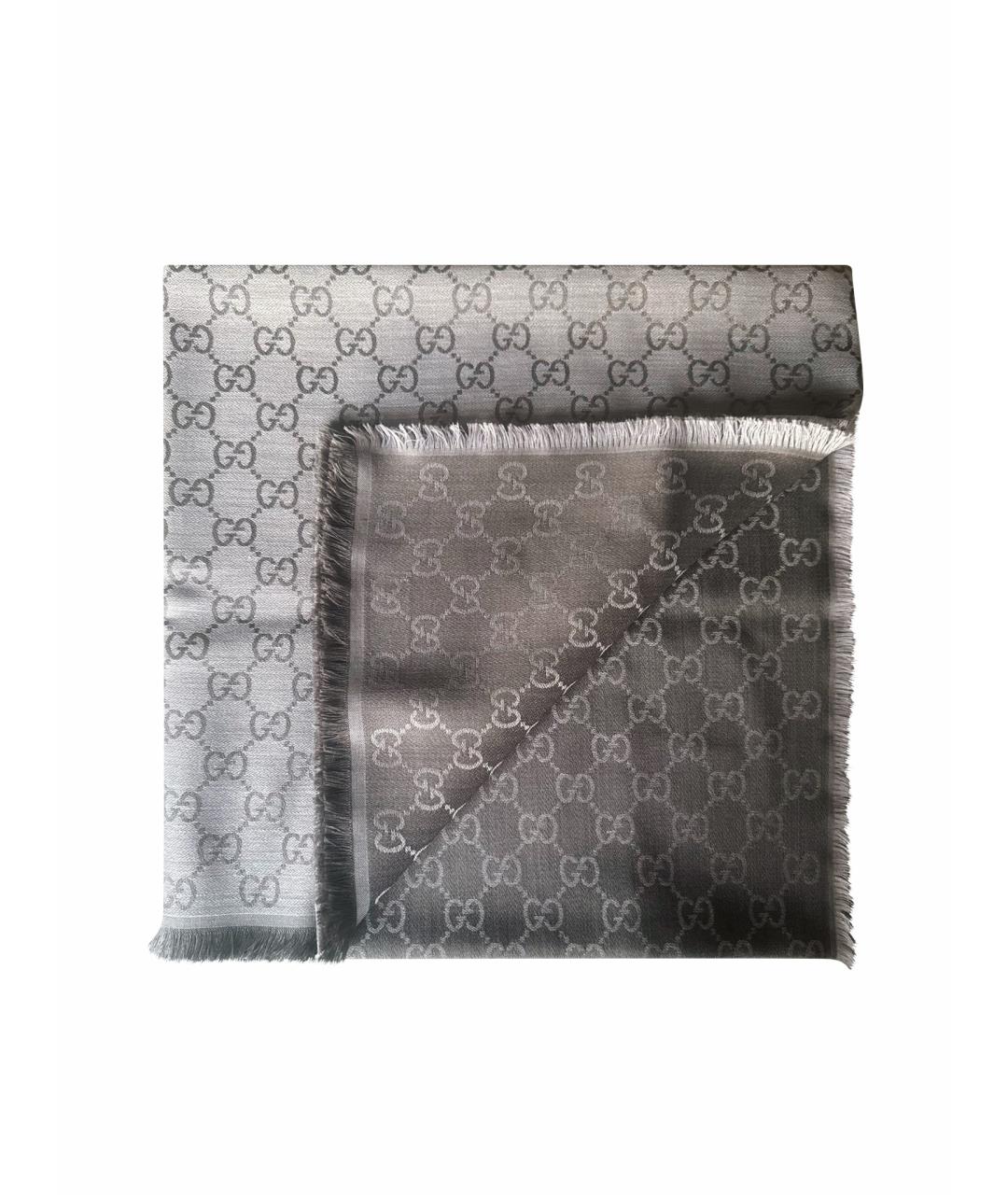 GUCCI Серый шелковый платок, фото 1