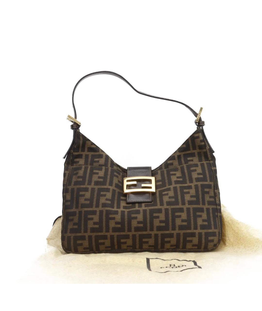 FENDI Коричневая жаккардовая сумка через плечо, фото 5