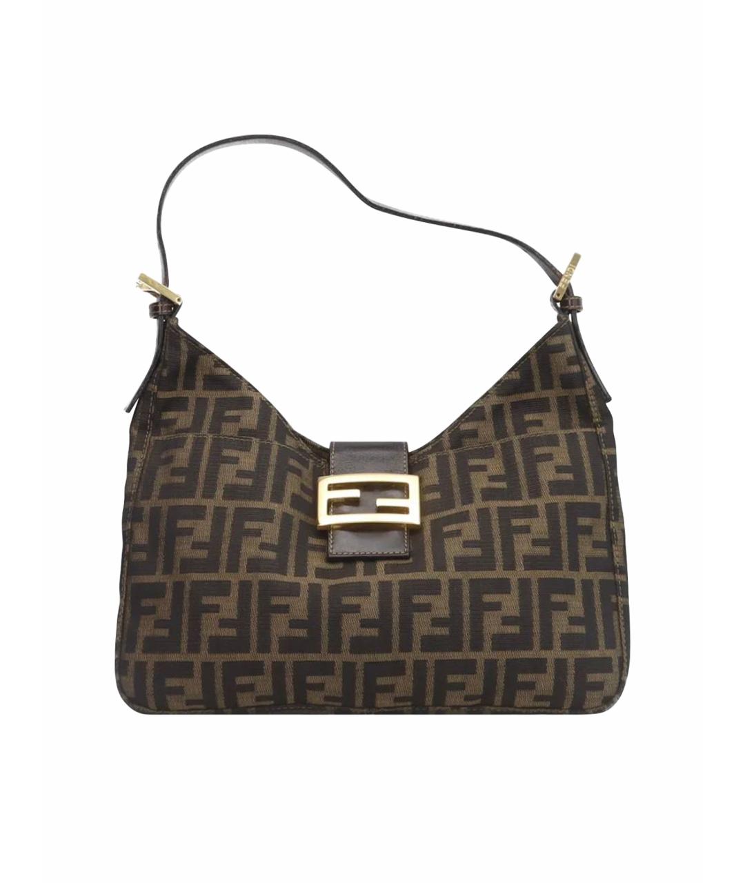 FENDI Коричневая жаккардовая сумка через плечо, фото 1