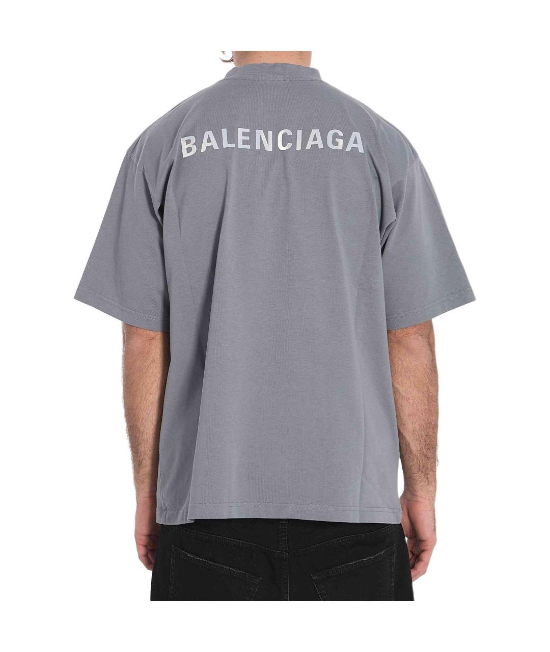BALENCIAGA Серая хлопковая футболка, фото 4