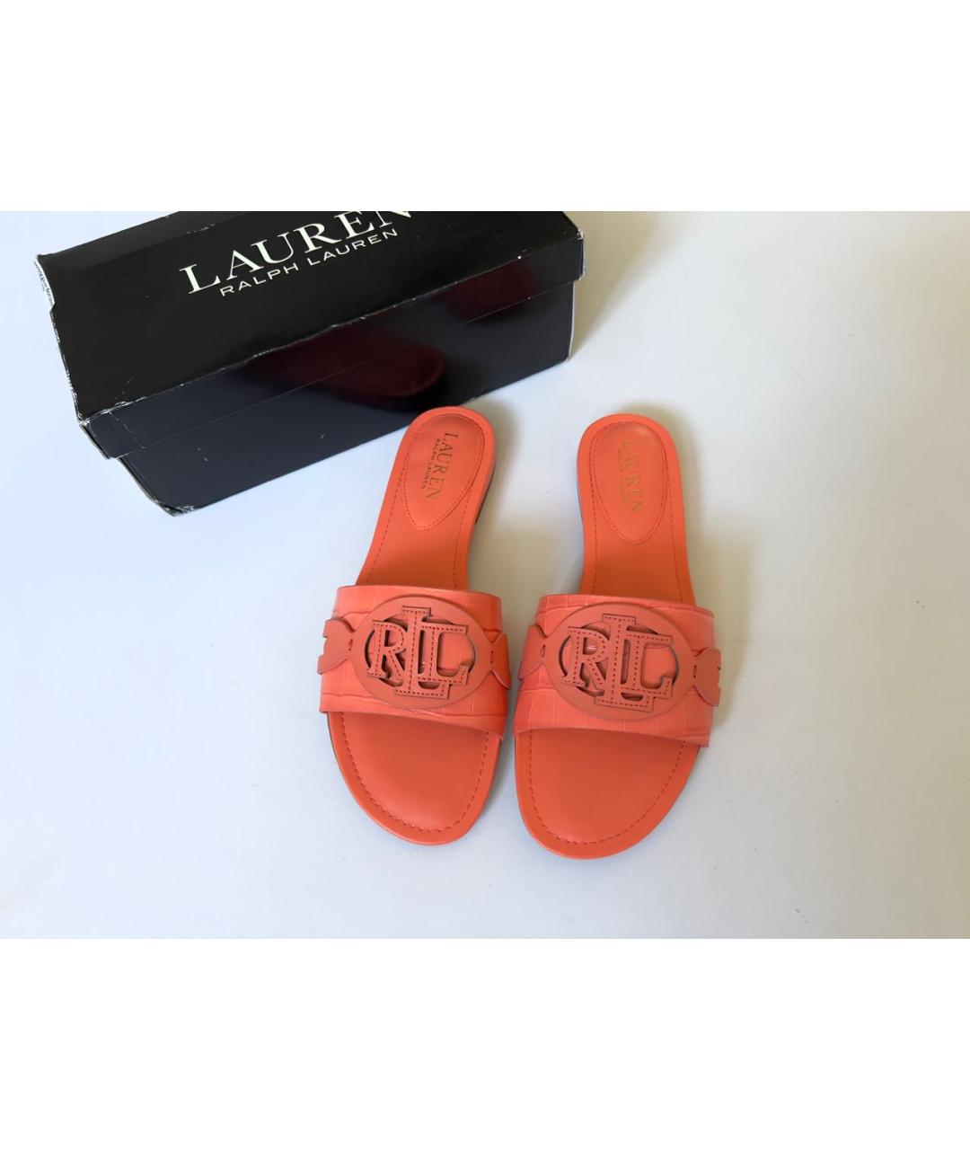 RALPH LAUREN Оранжевое кожаные шлепанцы, фото 8