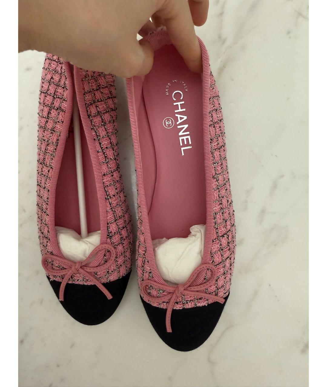 CHANEL Розовые текстильные балетки, фото 4