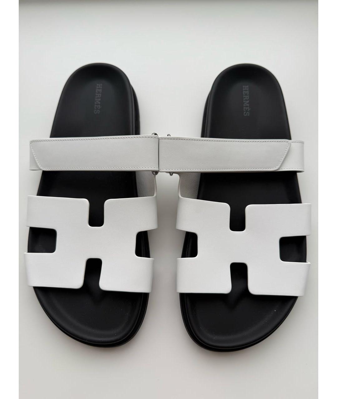 HERMES Белые кожаные шлепанцы, фото 5
