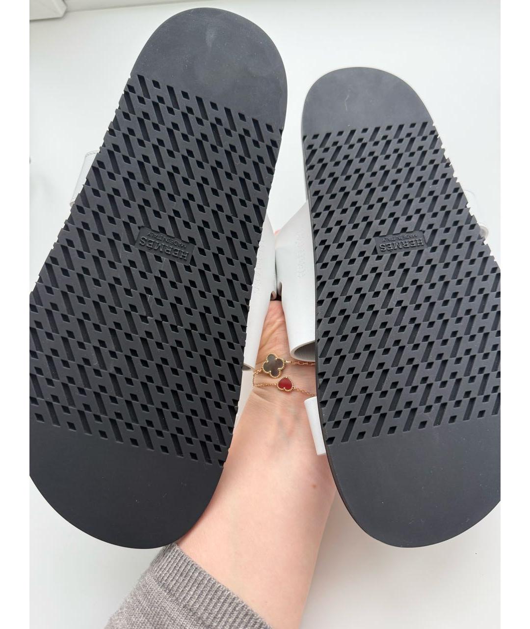 HERMES Белые кожаные шлепанцы, фото 7