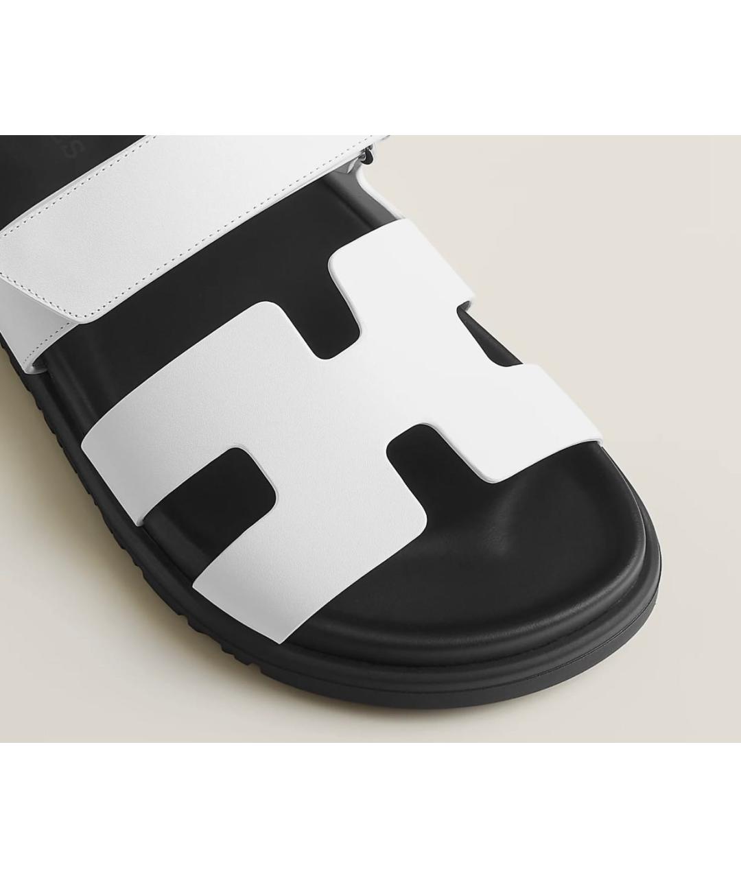 HERMES Белые кожаные шлепанцы, фото 2