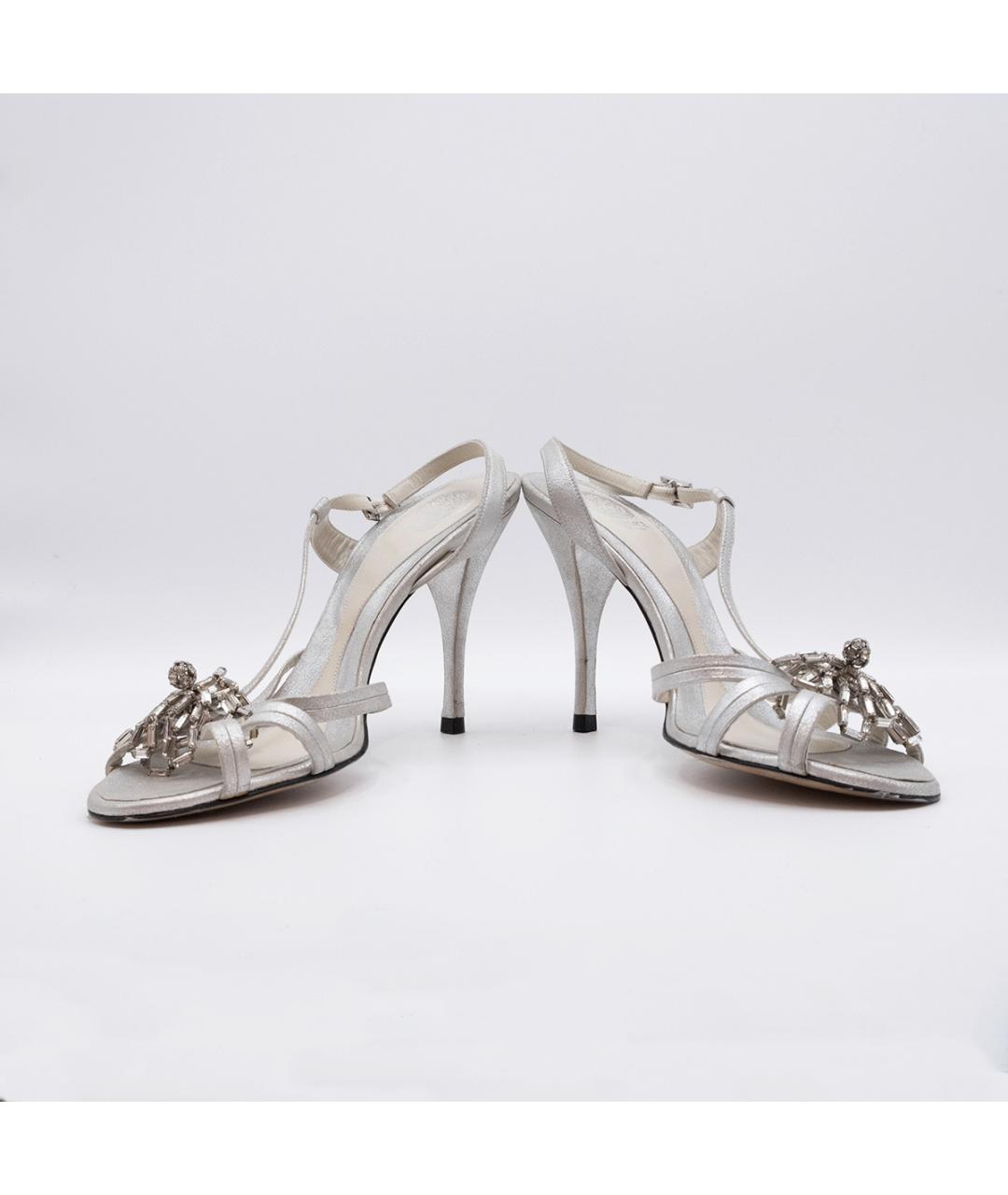 VERSACE Серебряные кожаные босоножки, фото 4