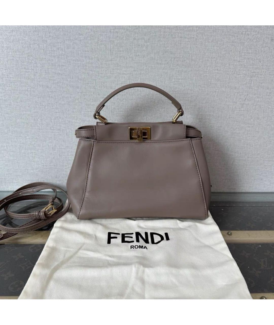 FENDI Серая кожаная сумка с короткими ручками, фото 7