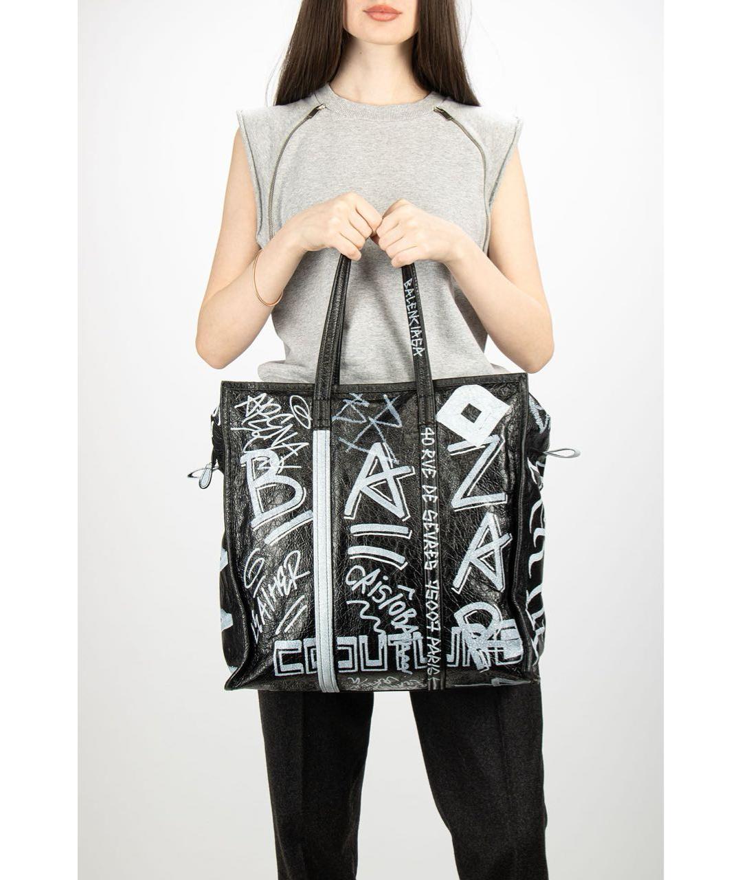 BALENCIAGA Черная кожаная сумка тоут, фото 3