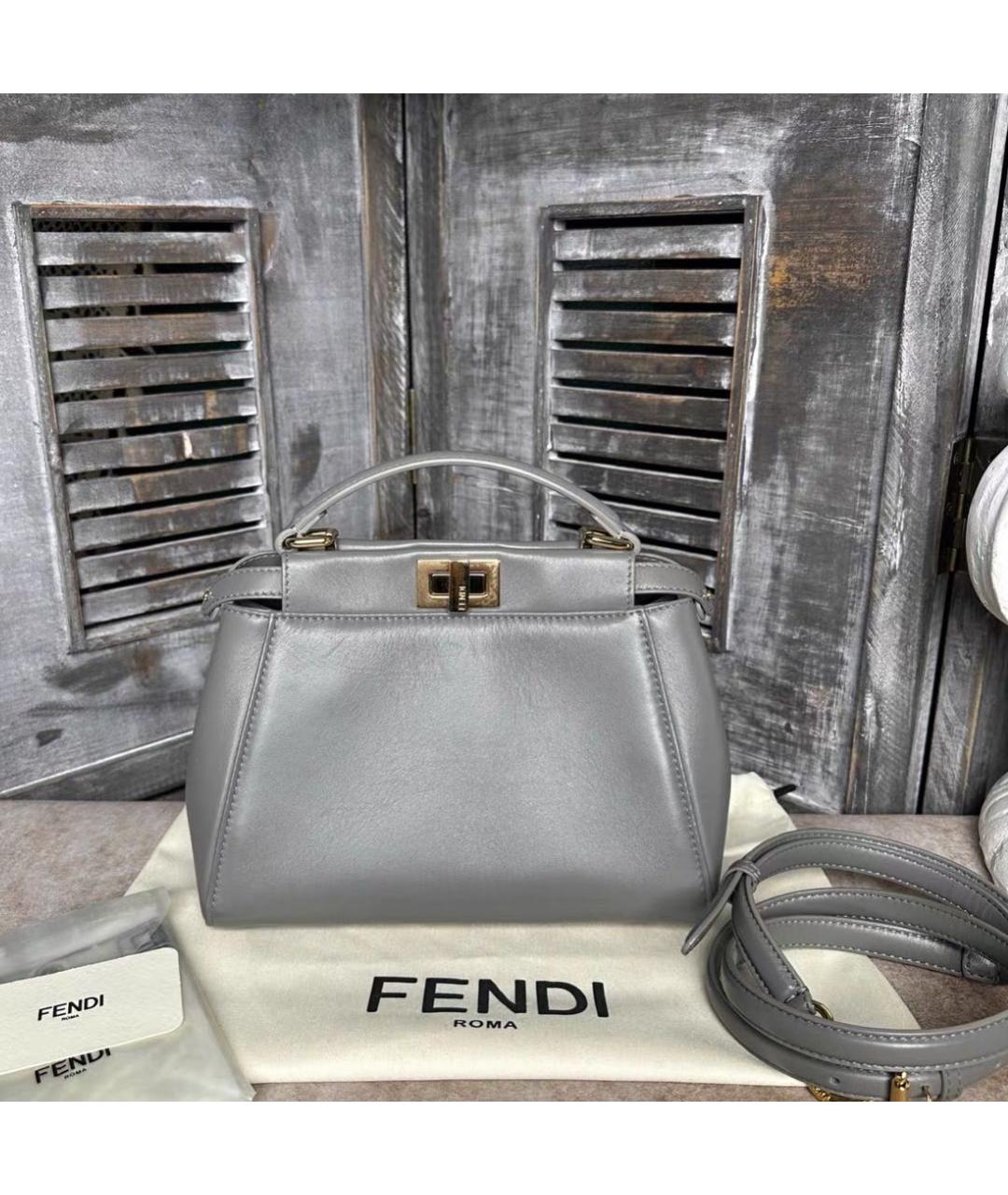 FENDI Серая кожаная сумка тоут, фото 2