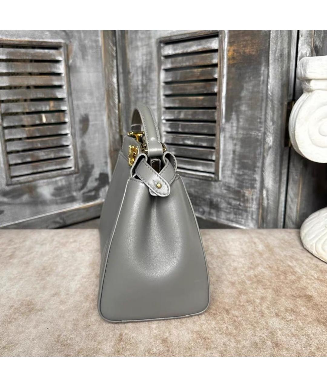FENDI Серая кожаная сумка тоут, фото 3