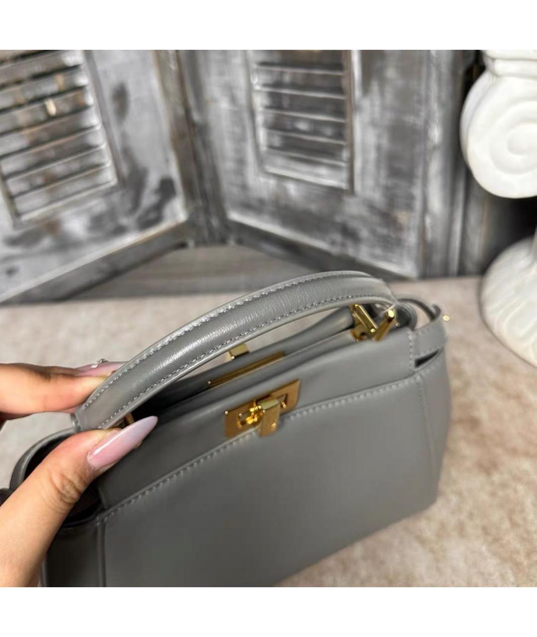 FENDI Серая кожаная сумка тоут, фото 5