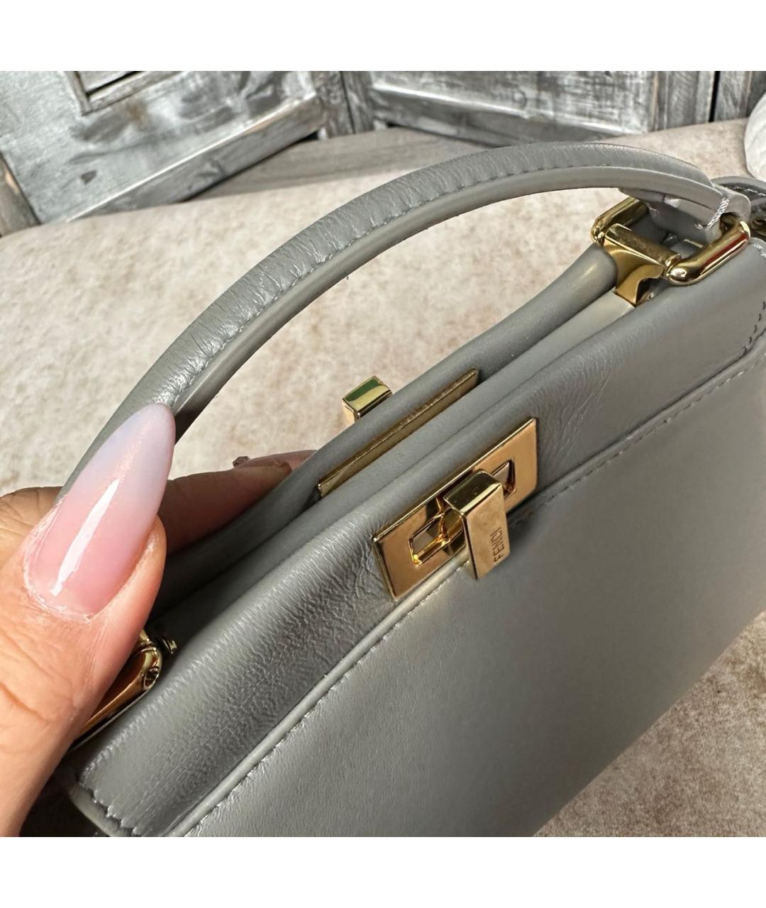 FENDI Серая кожаная сумка тоут, фото 7