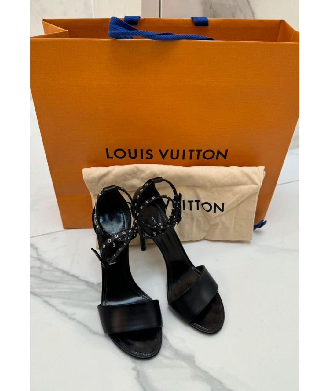 LOUIS VUITTON Черные кожаные босоножки, фото 6